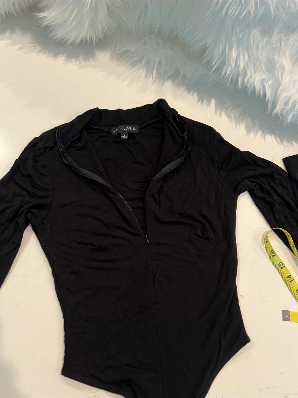 JluxLabel Black Snap-Closure Zip Up Long Sleeve Bodysuit -Size S